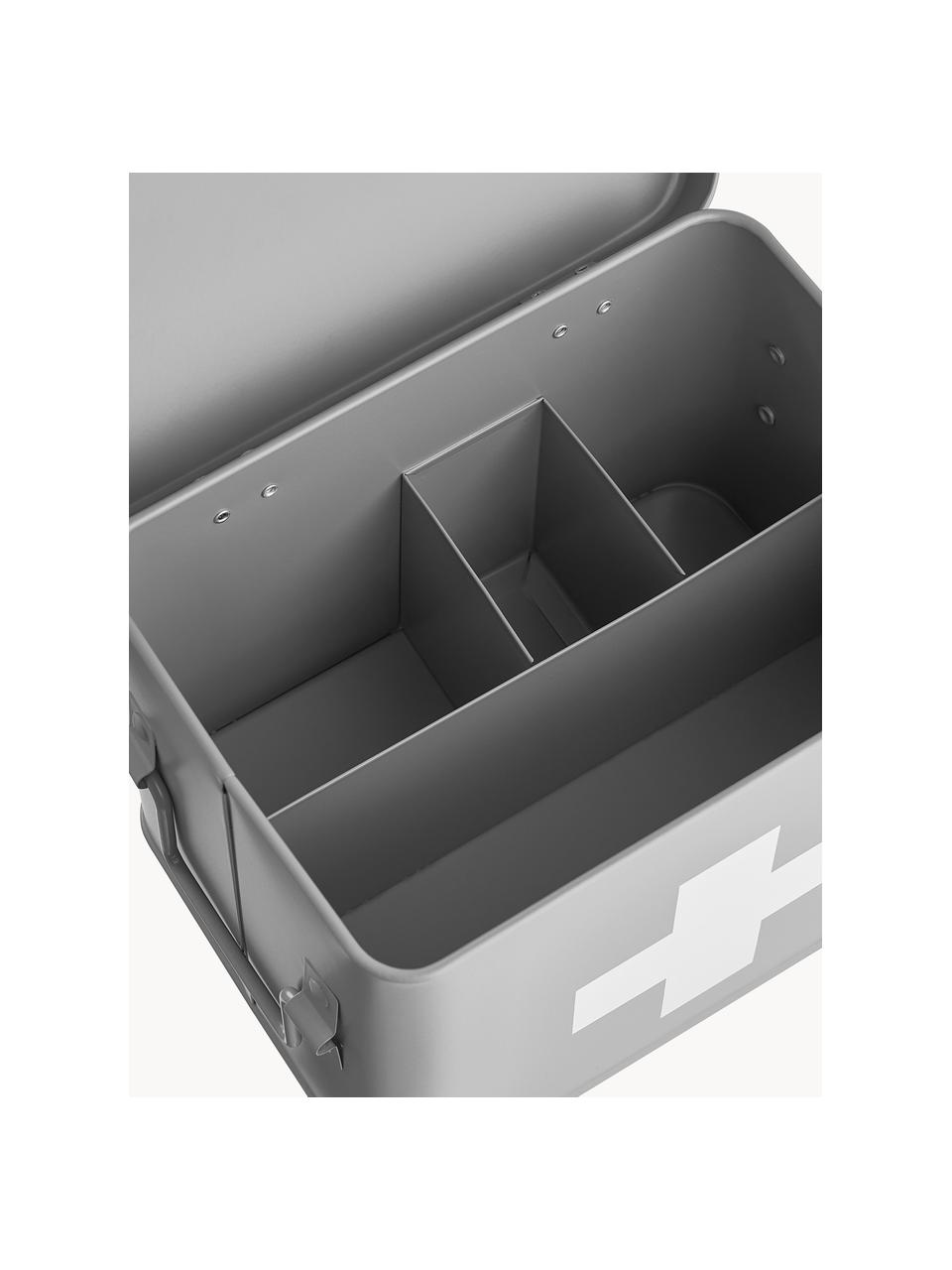 Úložná škatuľa Medic, Potiahnutý kov, Sivá, biela, Š 22 x V 16 cm
