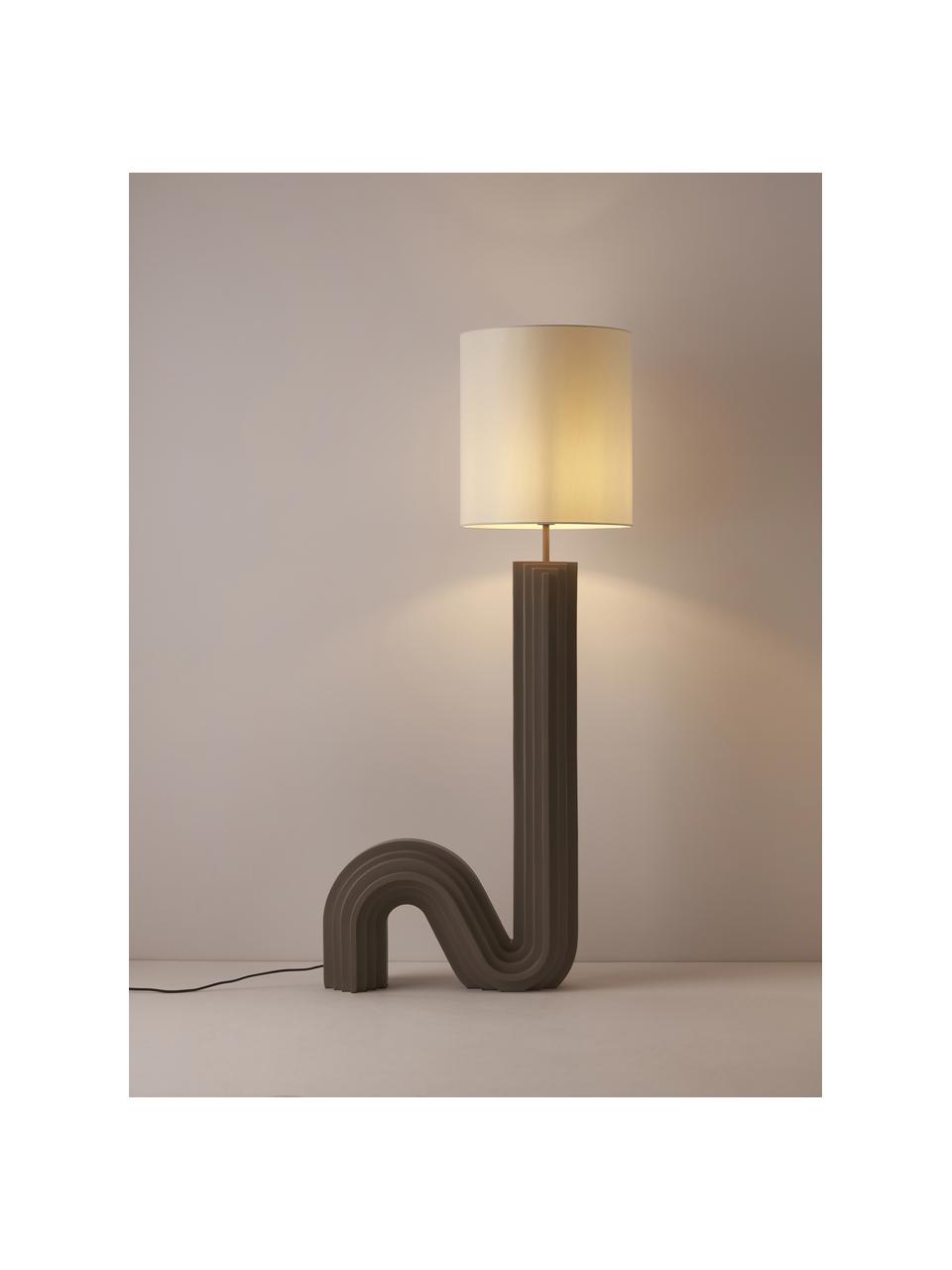 Design Stehlampe Luomo, Lampenschirm: Leinenstoff, Lampenfuß: Harz, lackiert, Off White, Greige, H 153 cm