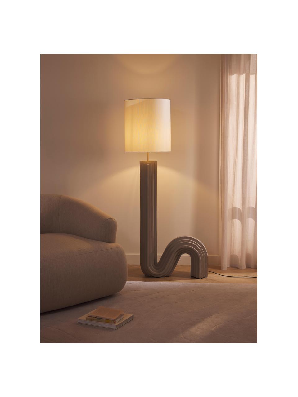 Design Stehlampe Luomo, Lampenschirm: Leinenstoff, Lampenfuß: Harz, lackiert, Off White, Greige, H 153 cm