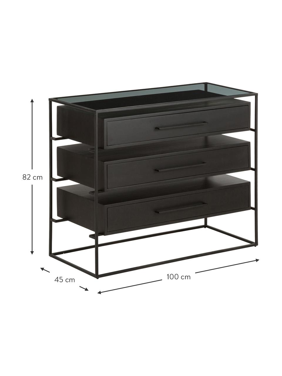Komoda se skleněnou deskou Lyle, Černá, Š 100 cm, V 82 cm