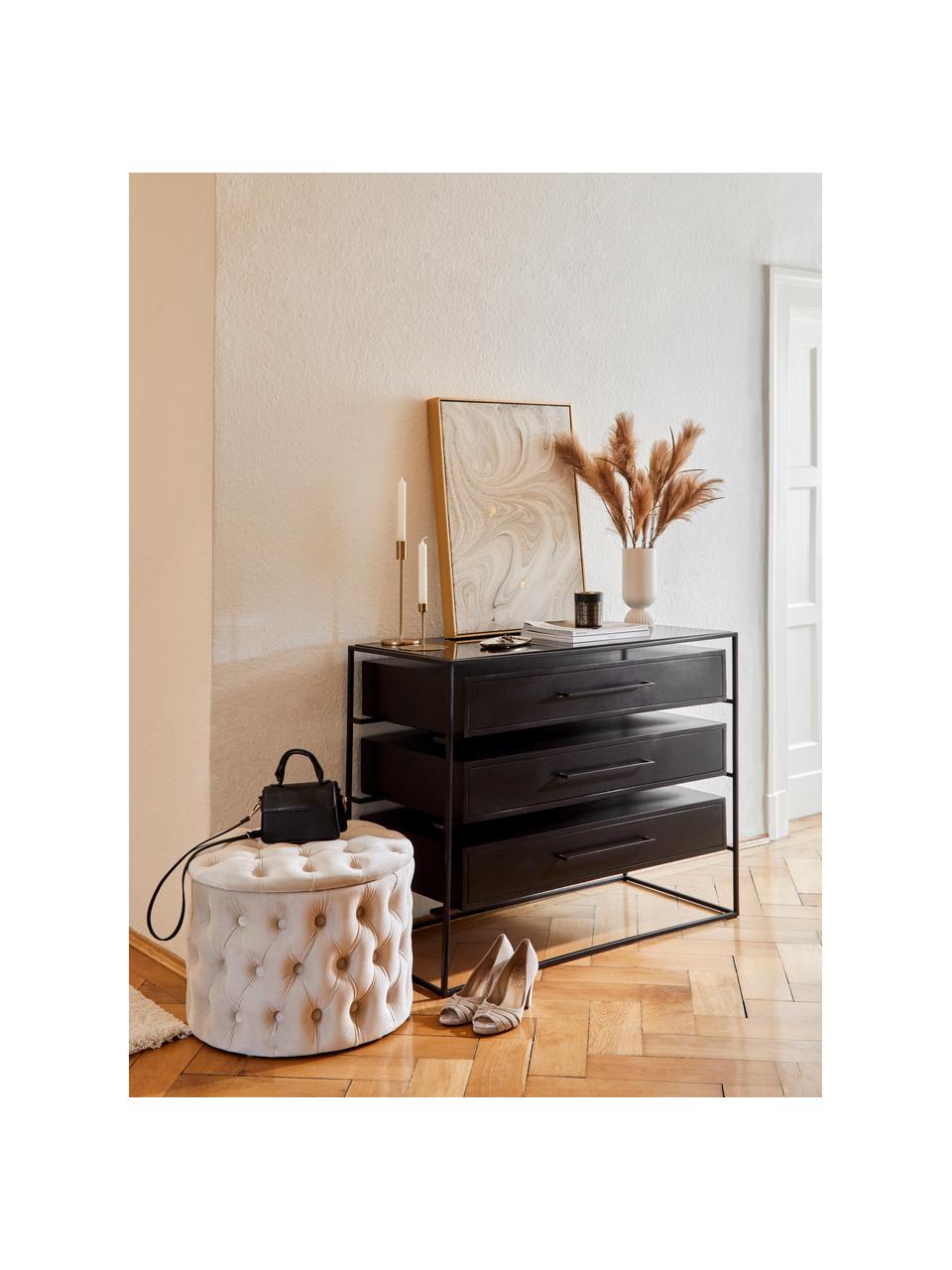 Schubladenkommode Lyle mit Glasplatte, Ablagefläche: Glas, Schwarz, B 100 x H 82 cm