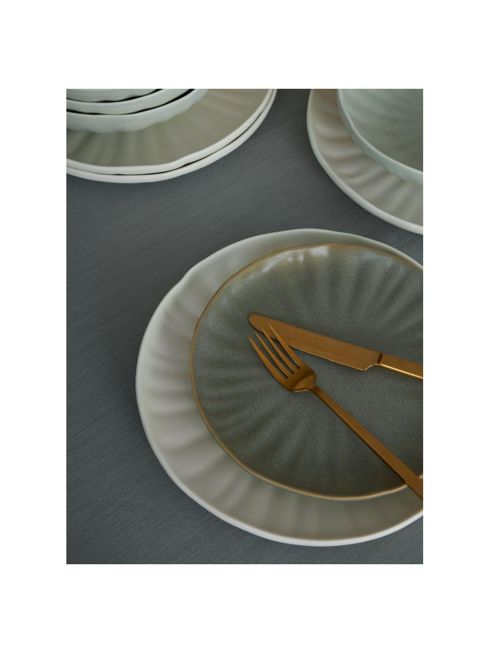 Set stoviglie con rilievo Sali, 4 persone (12 pz), Porcellana, Bianco crema, tonalità grigie, 4 persone (12 pz)
