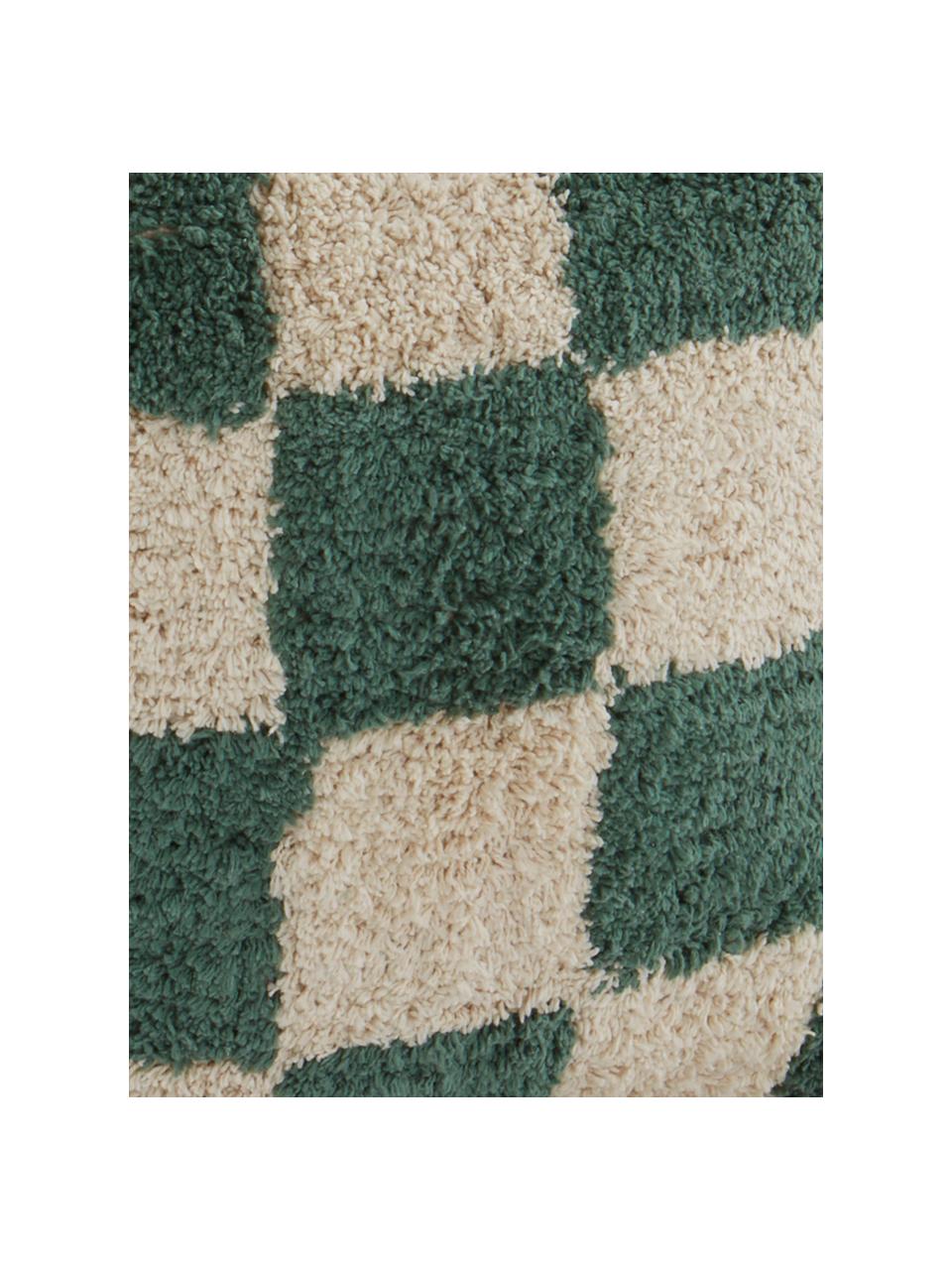Pouf a quadretti Minden, Rivestimento: 100% cotone, Verde scuro, beige chiaro, Larg. 40 x Alt. 40 cm