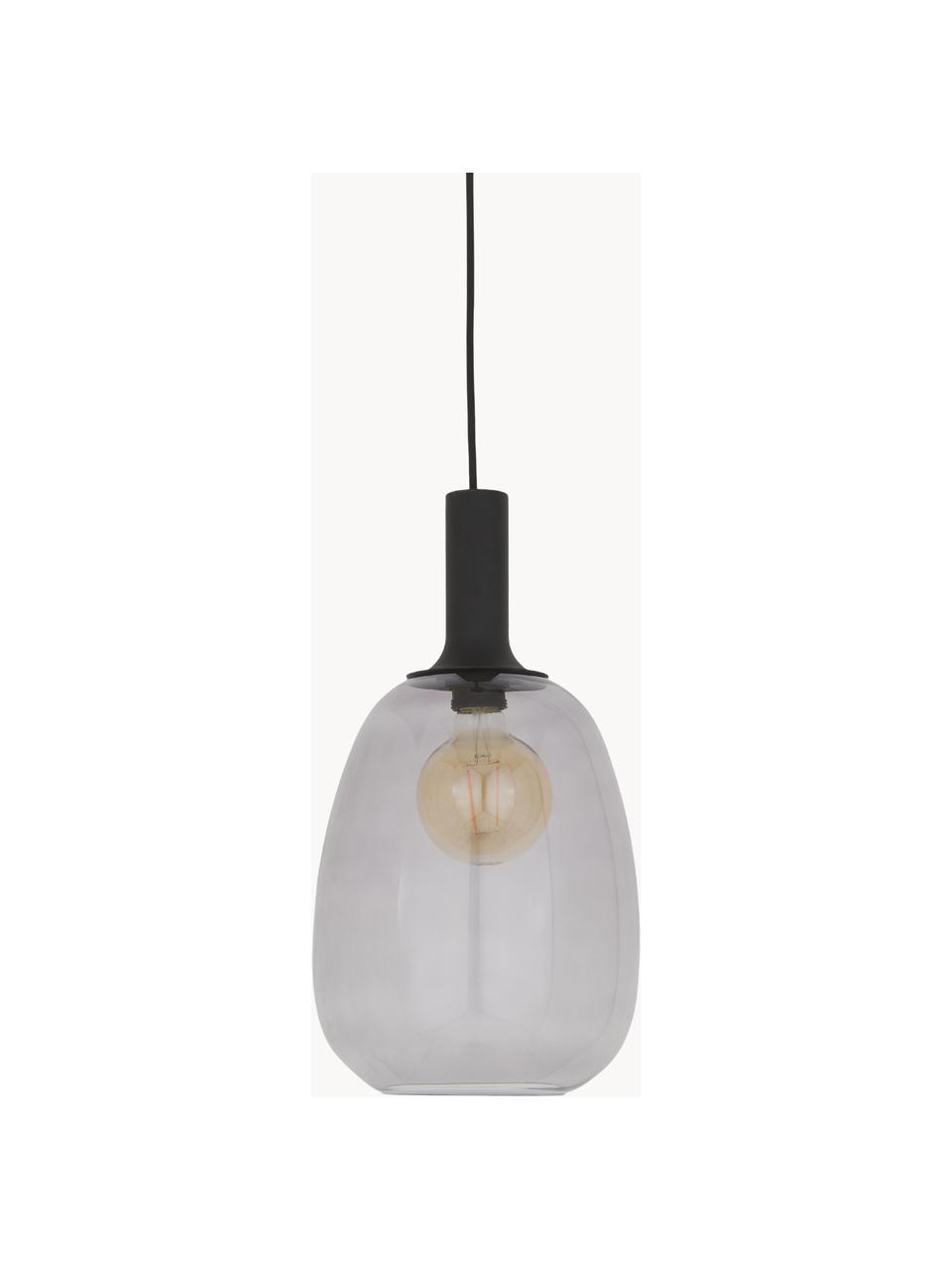 Klein nachtlampje Milford in Scandinavische stijl, Lampenkap: glas, Baldakijn: gecoat metaal, Zwart, grijs, Ø 23 x H 43 cm