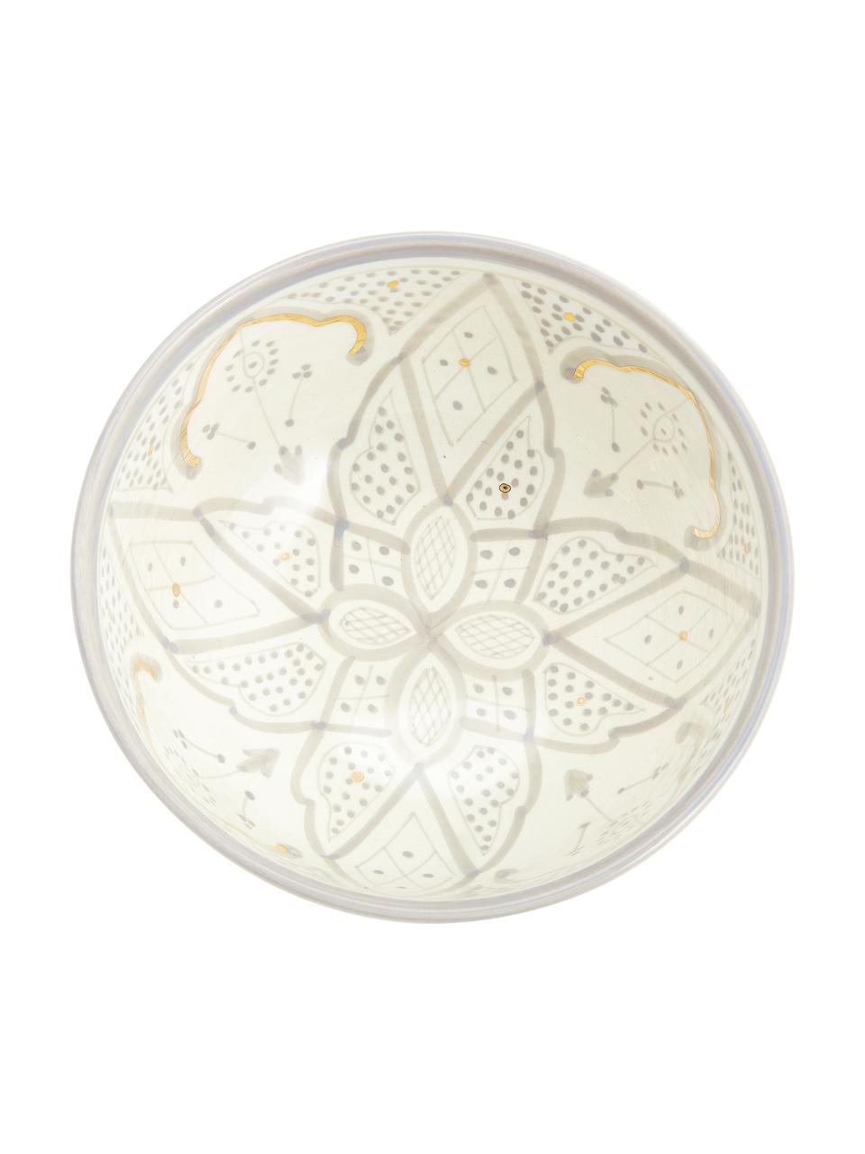 Handgemachte marokkanische Salatschüssel Beldi mit goldenen Details, Ø 25 cm, Keramik, Hellgrau, Cremefarben, Gold, Ø 25 x H 12 cm