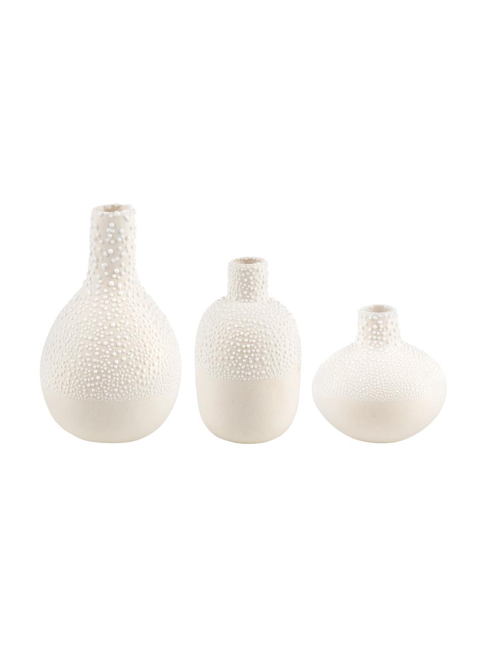 XS-Vasen-Set Perla aus Steingut, 3-tlg., Steingut mit Perlglasur, Weiss, Verschiedene Grössen