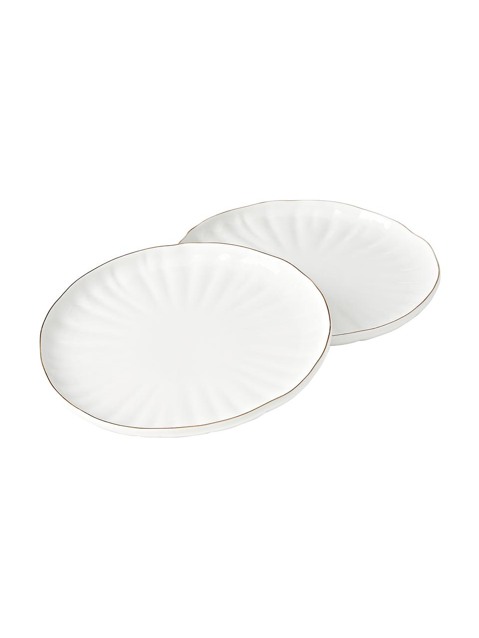 Set de desayuno de porcelana con relieve Sali, 4 comensales (12 pzas.), Porcelana, Blanco con borde dorado, 4 comensales (12 pzas.)