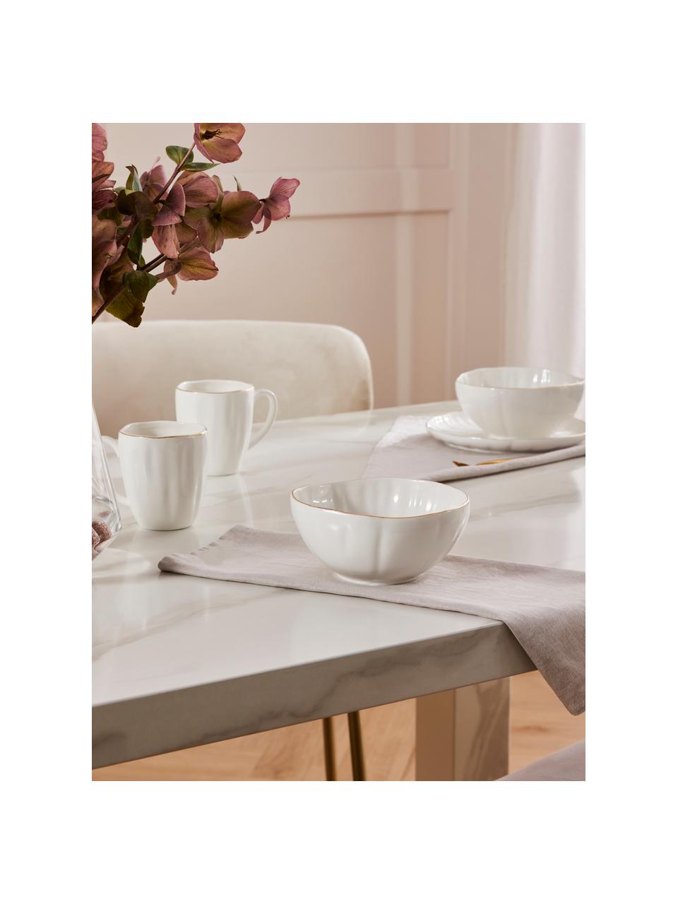Sada porcelánového snídaňového nádobí s reliéfem Sali, pro 4 osoby (12 dílů), Porcelán, Bílá se zlatým okrajem, Pro 4 osoby (12 dílů)