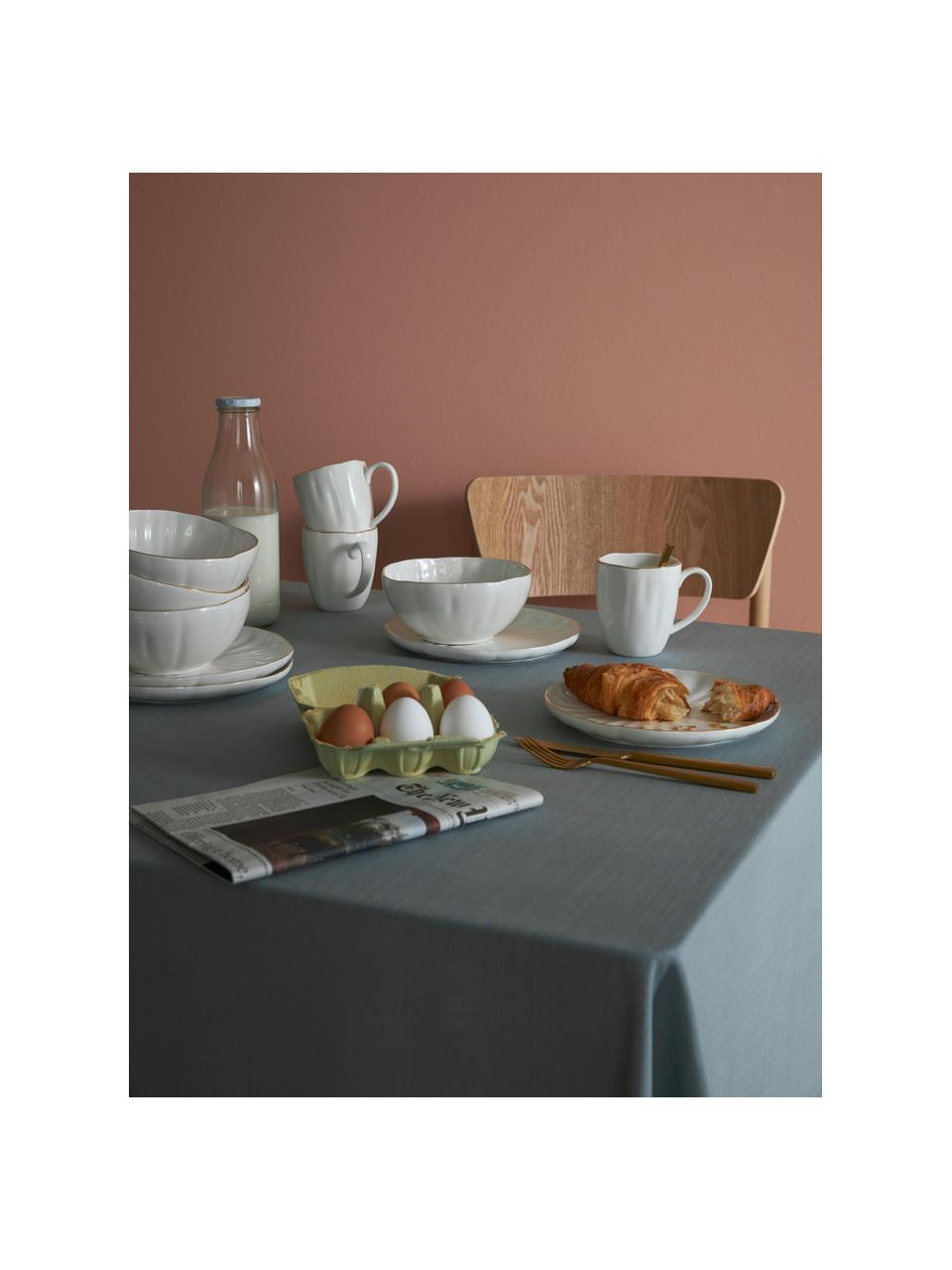 Frühstücks-Set Sali mit Relief, 4 Personen (12-tlg.), Porzellan, glasiert, Weiß mit goldenem Rand, 4 Personen (12-tlg.)