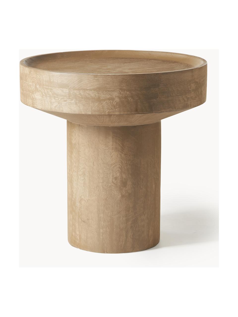 Tavolino in legno di mango Benno, Legno massiccio di mango laccato, cemento, Legno di mango laccato chiaro, Ø 50 x Alt. 50 cm