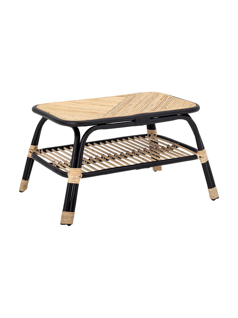 Stolik pomocniczy Loue, Blat: rattan, Stelaż: rattan, Beżowy, czarny, S 79 x G 54 cm