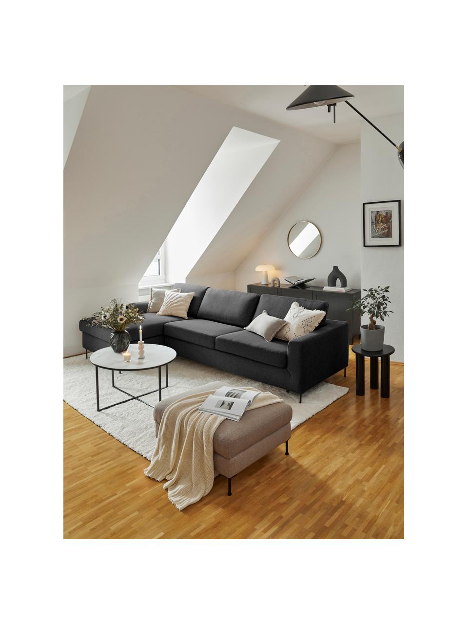 Sofa rozkładana z metalowymi nogami Cucita (3-osobowa), Tapicerka: tkanina (100% poliester) , Stelaż: lite drewno sosnowe z cer, Nogi: metal lakierowany, Antracytowa tkanina, S 274 x G 164 cm, lewostronna