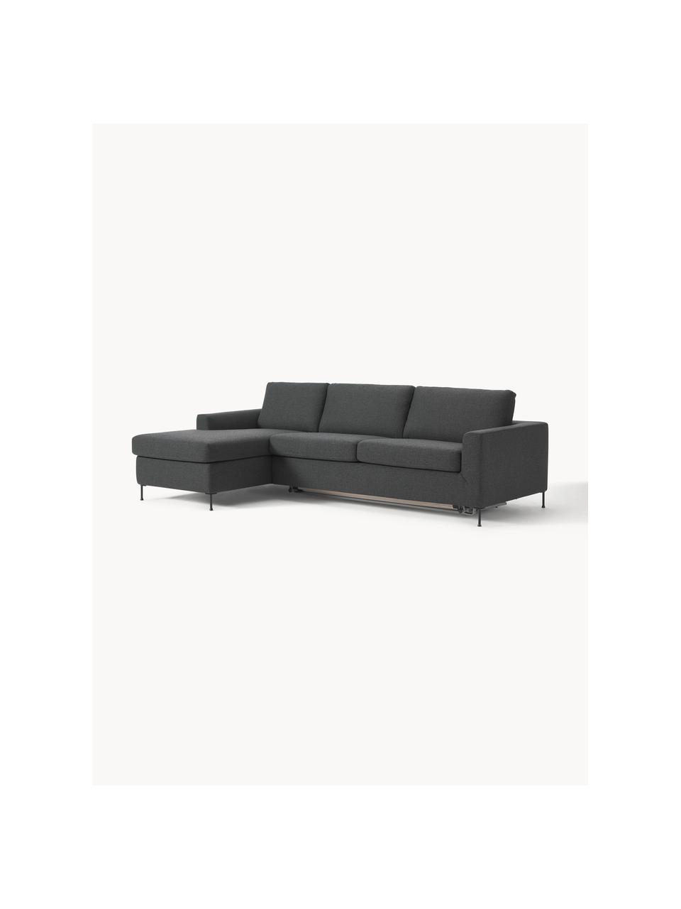 Sofa rozkładana Cucita (3-osobowa), Tapicerka: tkanina (100% poliester) , Stelaż: lite drewno sosnowe, Nogi: metal lakierowany Ten pro, Antracytowa tkanina, S 274 x G 164 cm, prawostronna