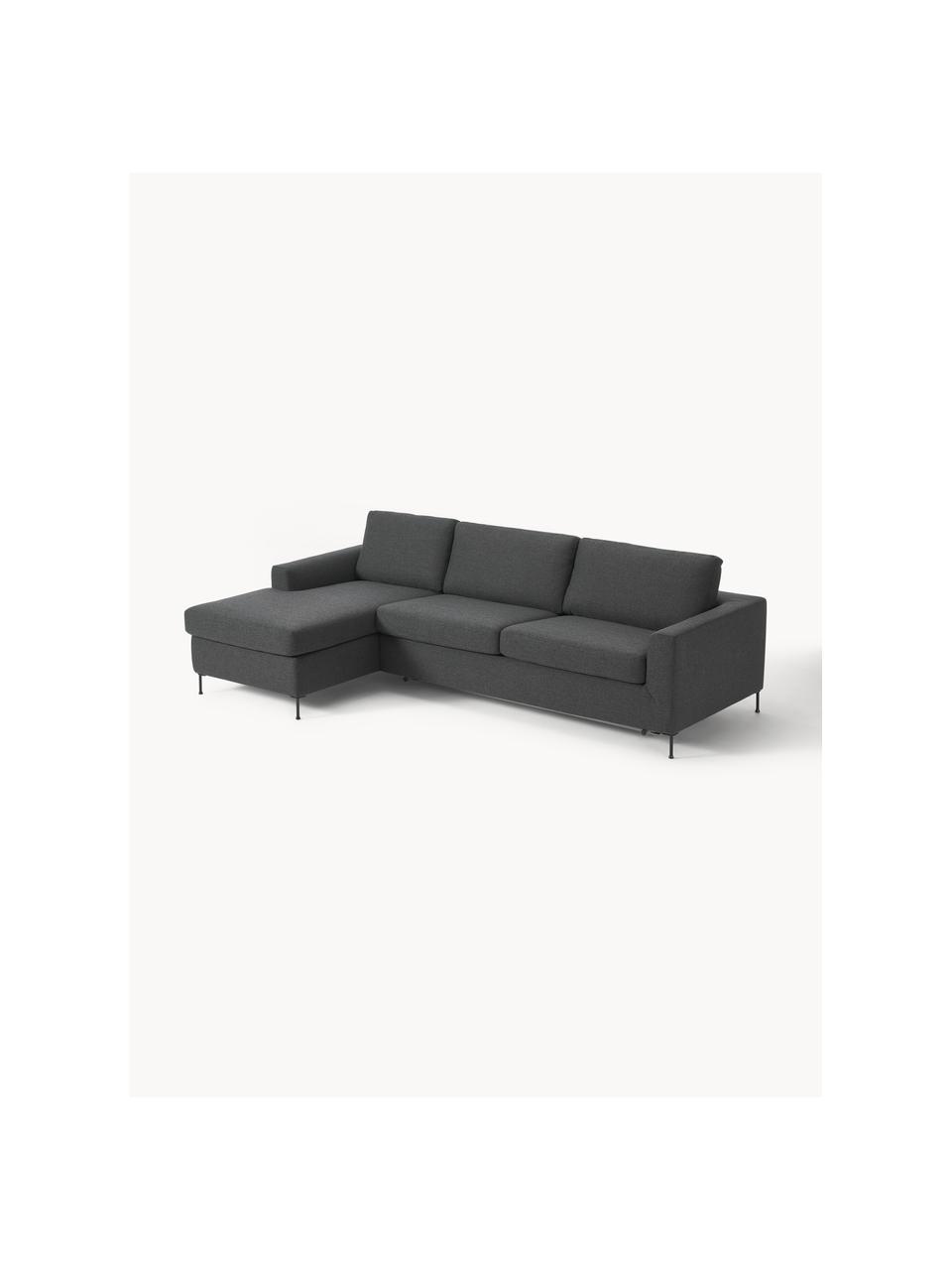 Sofa rozkładana Cucita (3-osobowa), Tapicerka: tkanina (100% poliester) , Stelaż: lite drewno sosnowe, Nogi: metal lakierowany Ten pro, Antracytowa tkanina, S 274 x G 164 cm, prawostronna