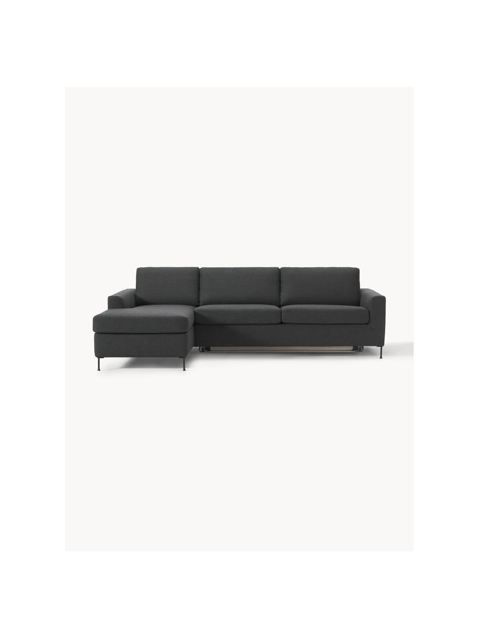 Sofa rozkładana Cucita (3-osobowa), Tapicerka: tkanina (100% poliester) , Stelaż: lite drewno sosnowe, Nogi: metal lakierowany Ten pro, Antracytowa tkanina, S 274 x G 164 cm, prawostronna