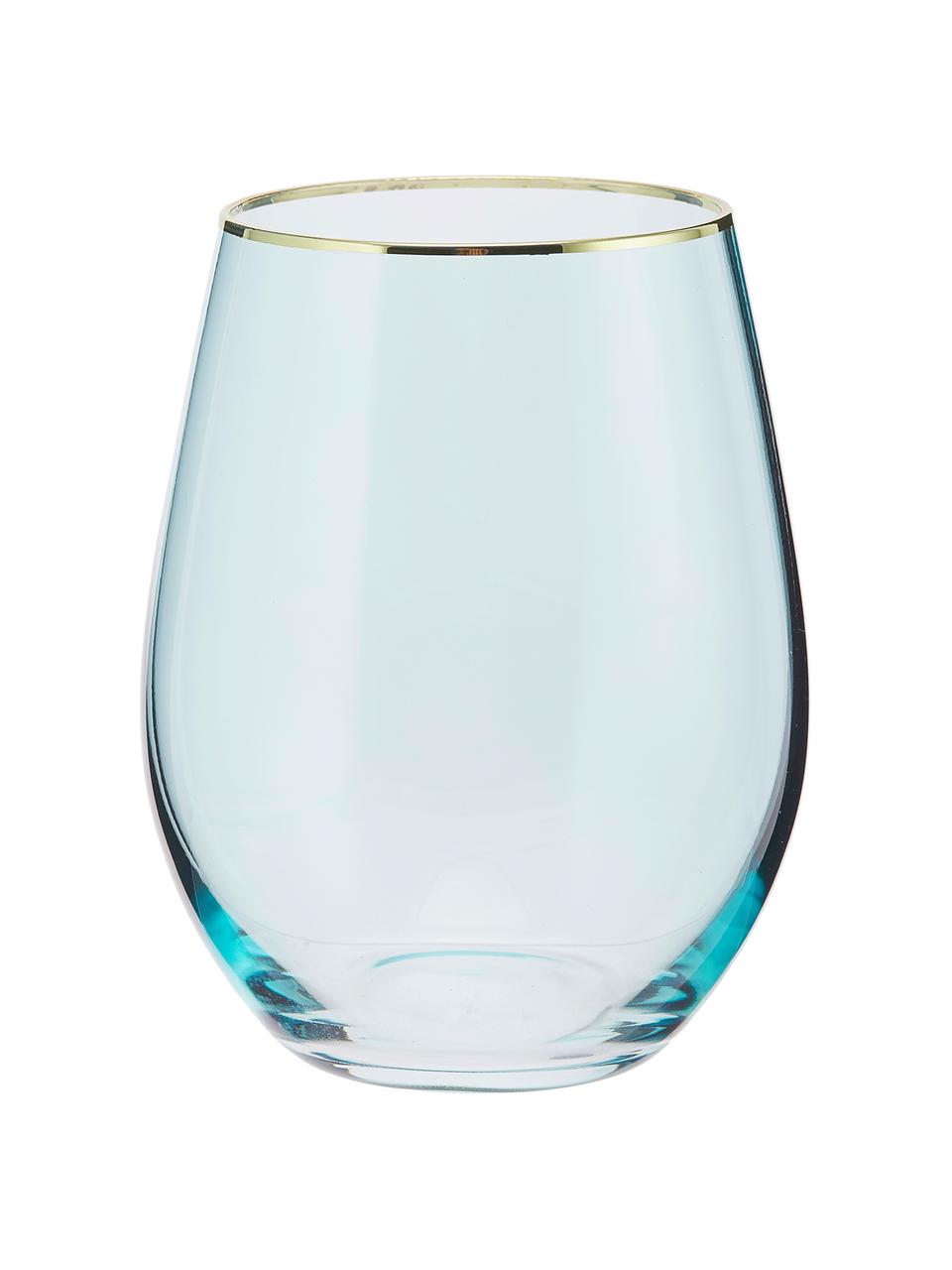 Bicchiere acqua con bordo dorato Chloe 4 pz, Vetro, Azzurro, dorato, Ø 9 x Alt. 12 cm