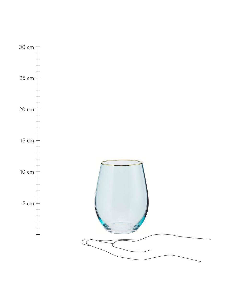 Verre à eau avec bordure dorée Chloe, 4 pièces, Bleu ciel, couleur dorée