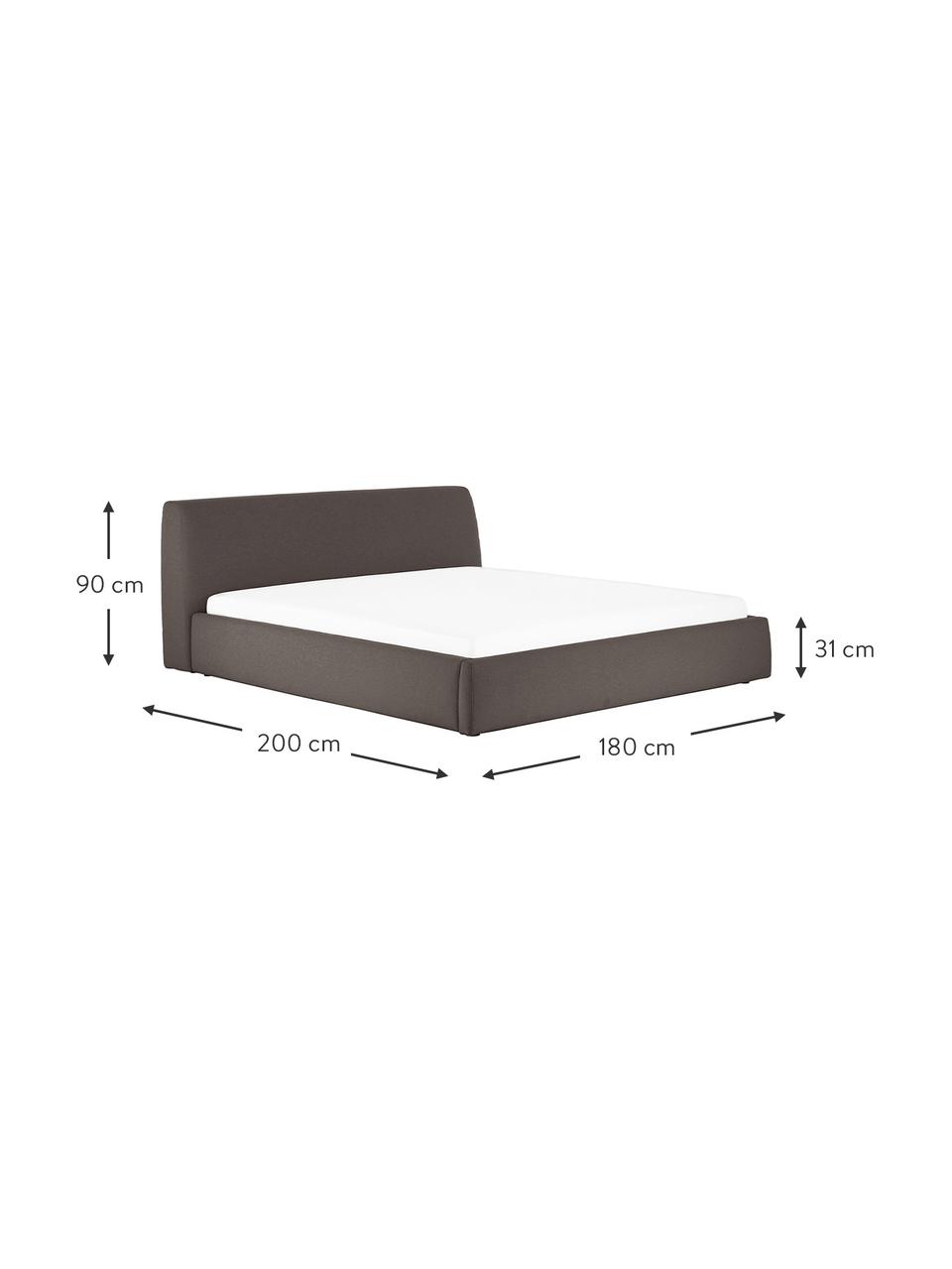 Letto imbottito in tessuto marrone con contenitore Cloud, Rivestimento: tessuto finemente struttu, Tessuto marrone, 180 x 200 cm