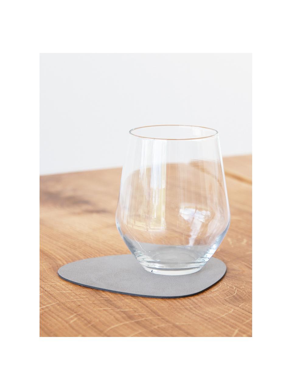Dessous de verre asymétriques en cuir Curve, 4 pièces, Cuir, caoutchouc, Gris clair, larg. 11 x long. 13 cm