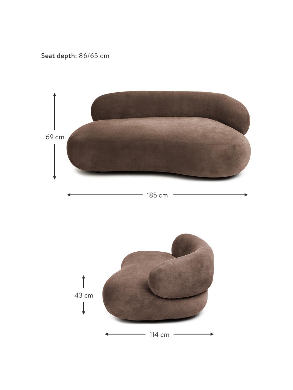 Sofa w kształcie nerki Alba (2-osobowa), Tapicerka: 97% poliester, 3% nylon D, Stelaż: lite drewno świerkowe z c, Nogi: tworzywo sztuczne, Brązowa tkanina, S 185 x G 114 cm, oparcie prawostronne