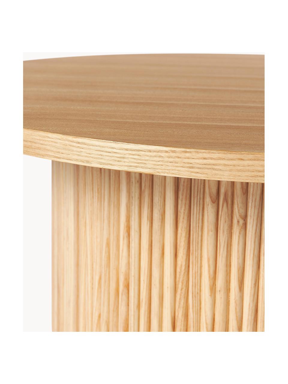 Runder Holz-Couchtisch Nele, Mitteldichte Holzfaserplatte (MDF) mit Eschenholzfurnier

Dieses Produkt wird aus nachhaltig gewonnenem, FSC®-zertifiziertem Holz gefertigt., Helles Eschenholz, Ø 85 cm