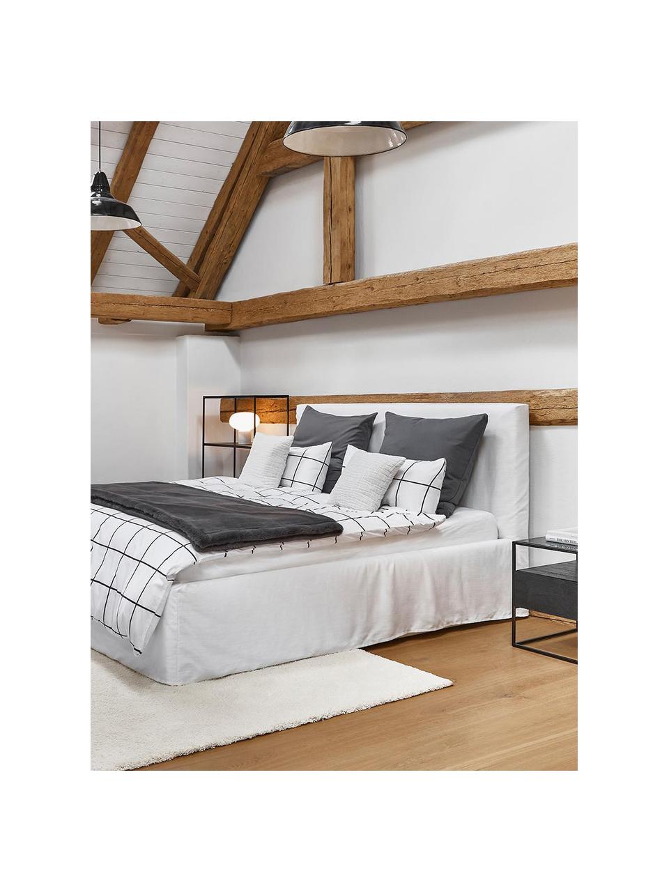 Cama tapizada Feather, con espacio de almacenamiento, Tapizado:  poliéster (texturizado) , Estructura: madera de pino maciza y p, Tejido blanco, An 160 x L 200 cm