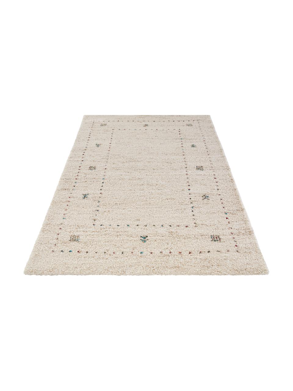 Flauschiger Hochflor-Teppich Teo mit Muster, Flor: 100% Polypropylen, Cremefarben, Grau, B 160 x L 230 cm (Größe M)