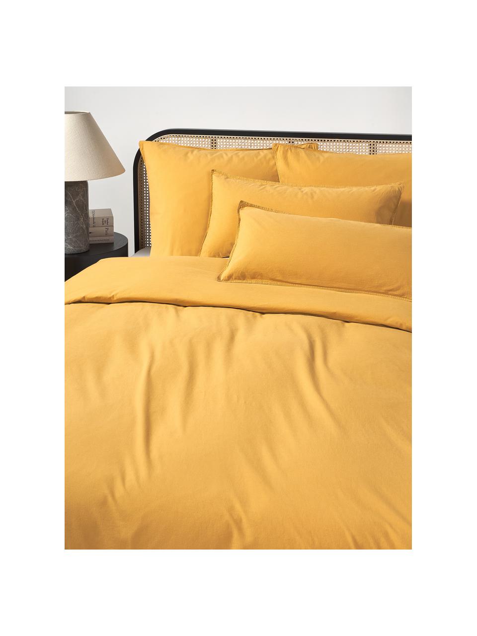 Taie d'oreiller en coton délavé Darlyn, Jaune moutarde, larg. 50 x long. 70 cm