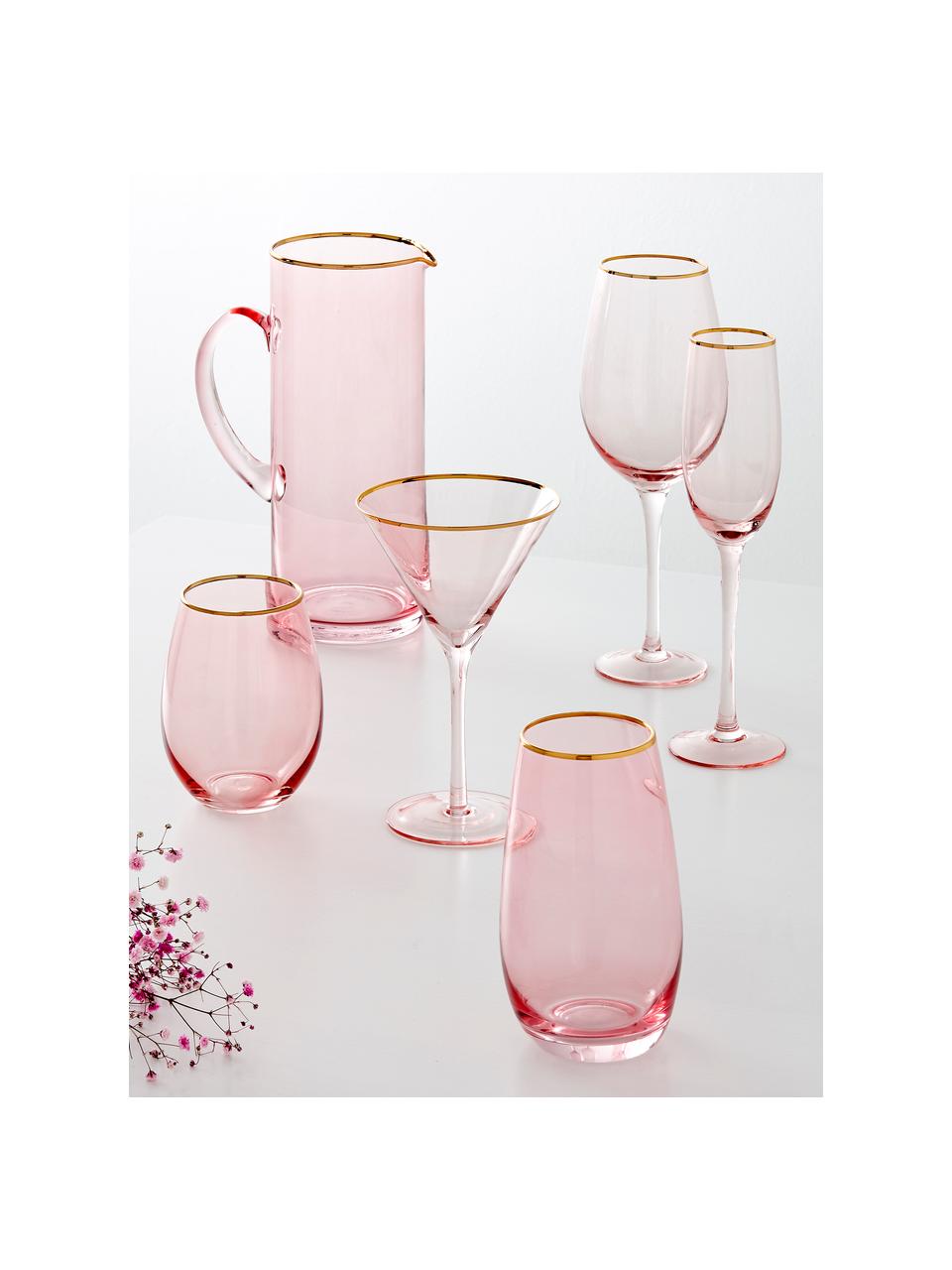 Grand verre à eau avec bordure dorée Chloe, 4 pièces, Pêche