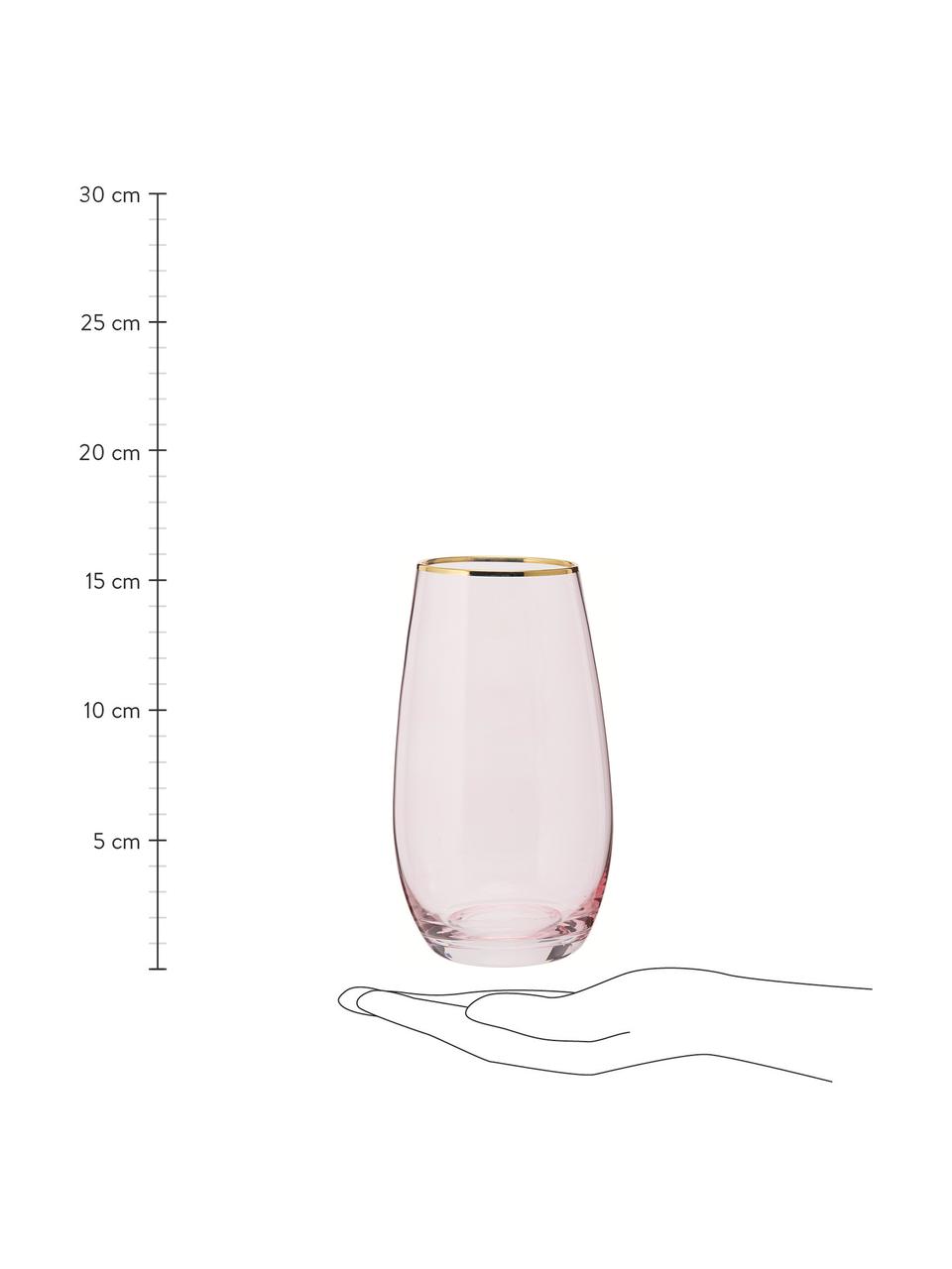 Hohe Gläser Chloe in Rosa mit Goldrand, 4 Stück, Glas, Pfirsich, Ø 9 x H 16 cm