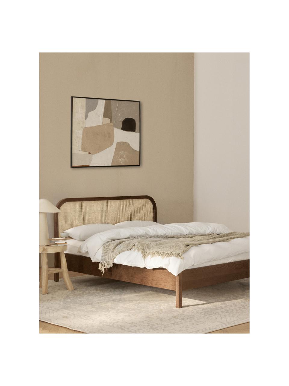 Dřevěná postel s čelem z vídeňské pleteniny Jones, Dubové dřevo, Š 140 cm, D 200 cm