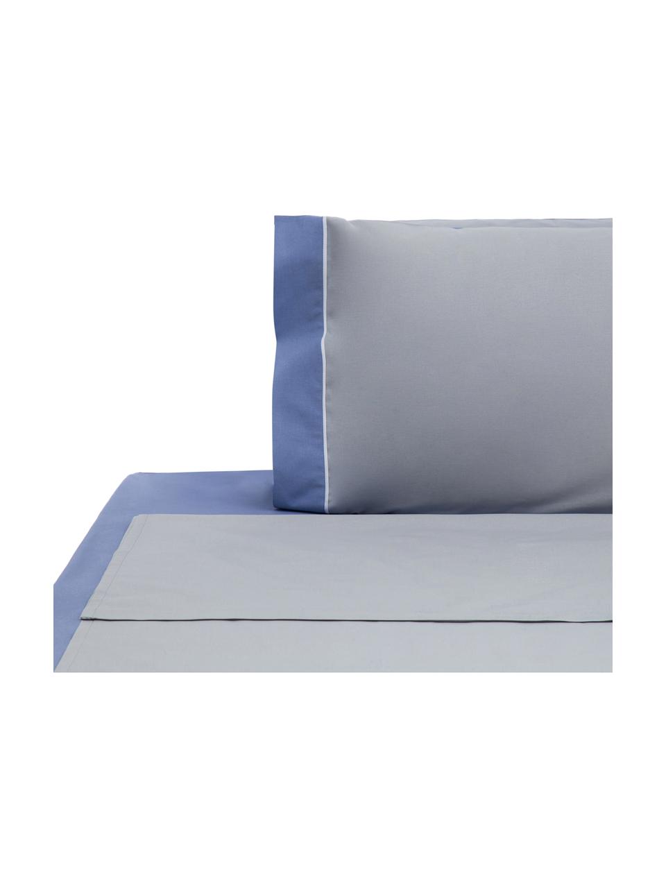 Set lenzuola in cotone Tinta Unita, Grigio, bianco, blu, 150 x 290 cm + 1 federa + 1 lenzuolo
