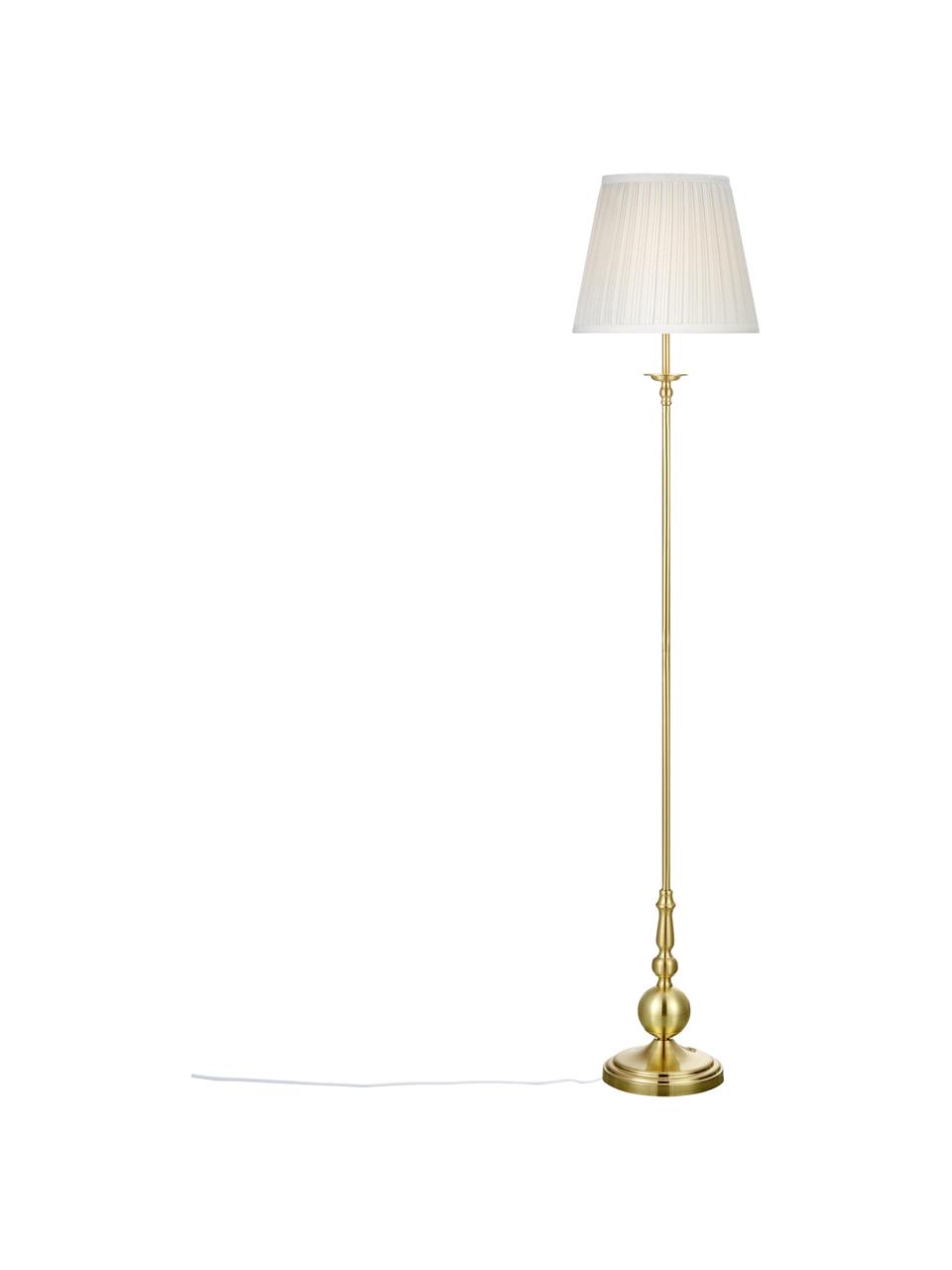 Vloerlamp Imperia in messing, Lampenkap: polyester, Lampvoet: vermessingd metaal, Wit, messingkleurig, Ø 30 x H 149 cm