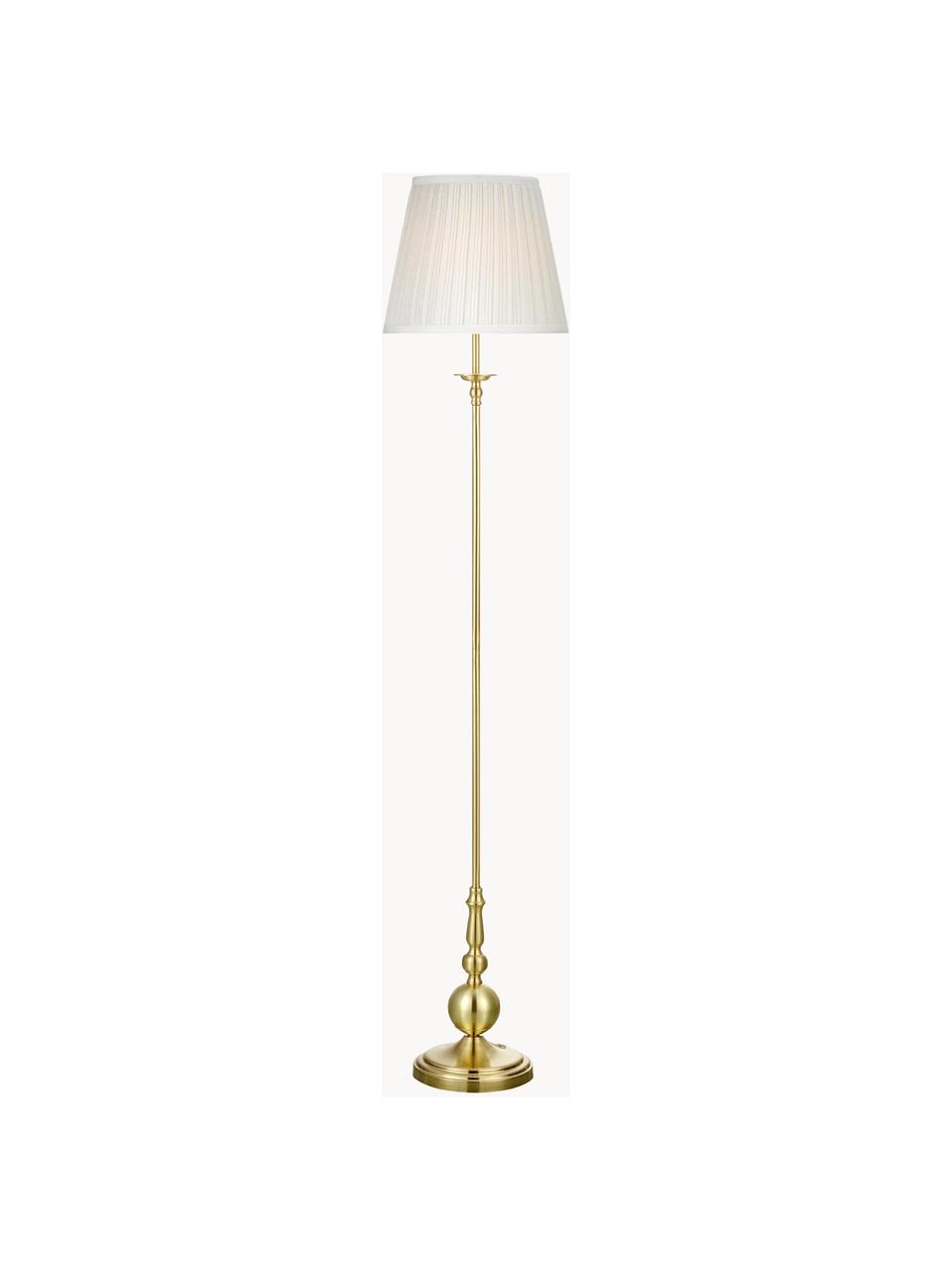 Lampada da terra in ottone Imperia, Paralume: poliestere, Base della lampada: metallo ottonato, Bianco, ottone, Ø 30 x Alt. 149 cm