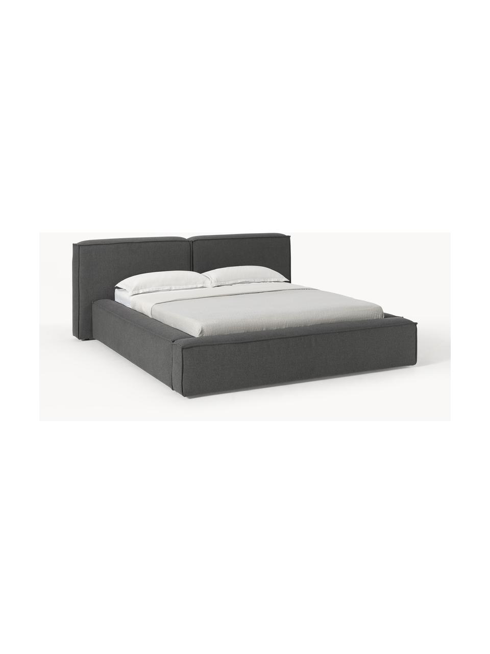 Gestoffeerd bed Lennon, Bekleding: 100% polyester Met 115.00, Frame: massief grenenhout, multi, Poten: hout, kunststof Dit produ, Geweven stof antraciet, B 208 x L 243 cm (ligvlak 140 x 200 cm)