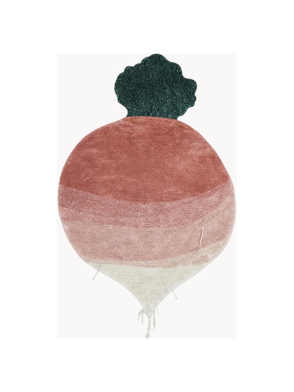 Tappeto per bambini taftato a mano Ramona the Radish, Retro: 100% cotone, Tonalità rosa, verde scuro, bianco latteo, Larg. 100 x Lung. 150 cm (taglia XS)