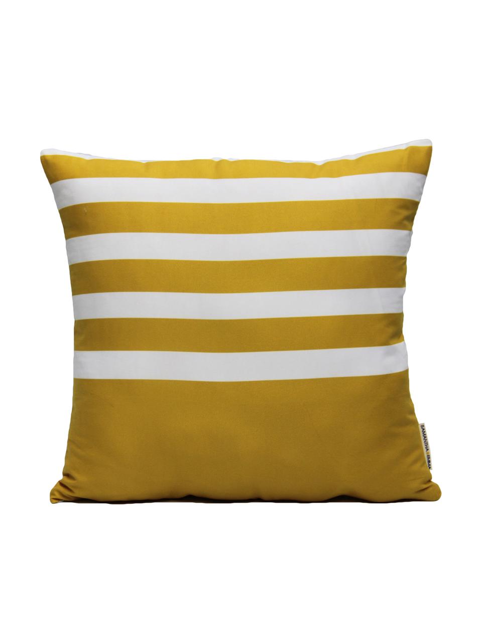 Housse de coussin à jeu de rayures Ela, Blanc, jaune