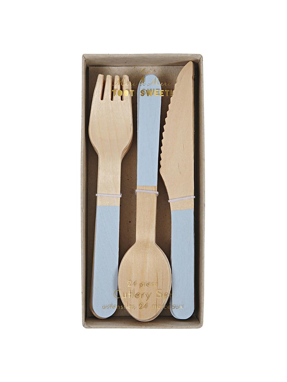 Besteck-Set Zey, 24-tlg., Holz, Hellbraun, Hellblau, 3 x 17 cm