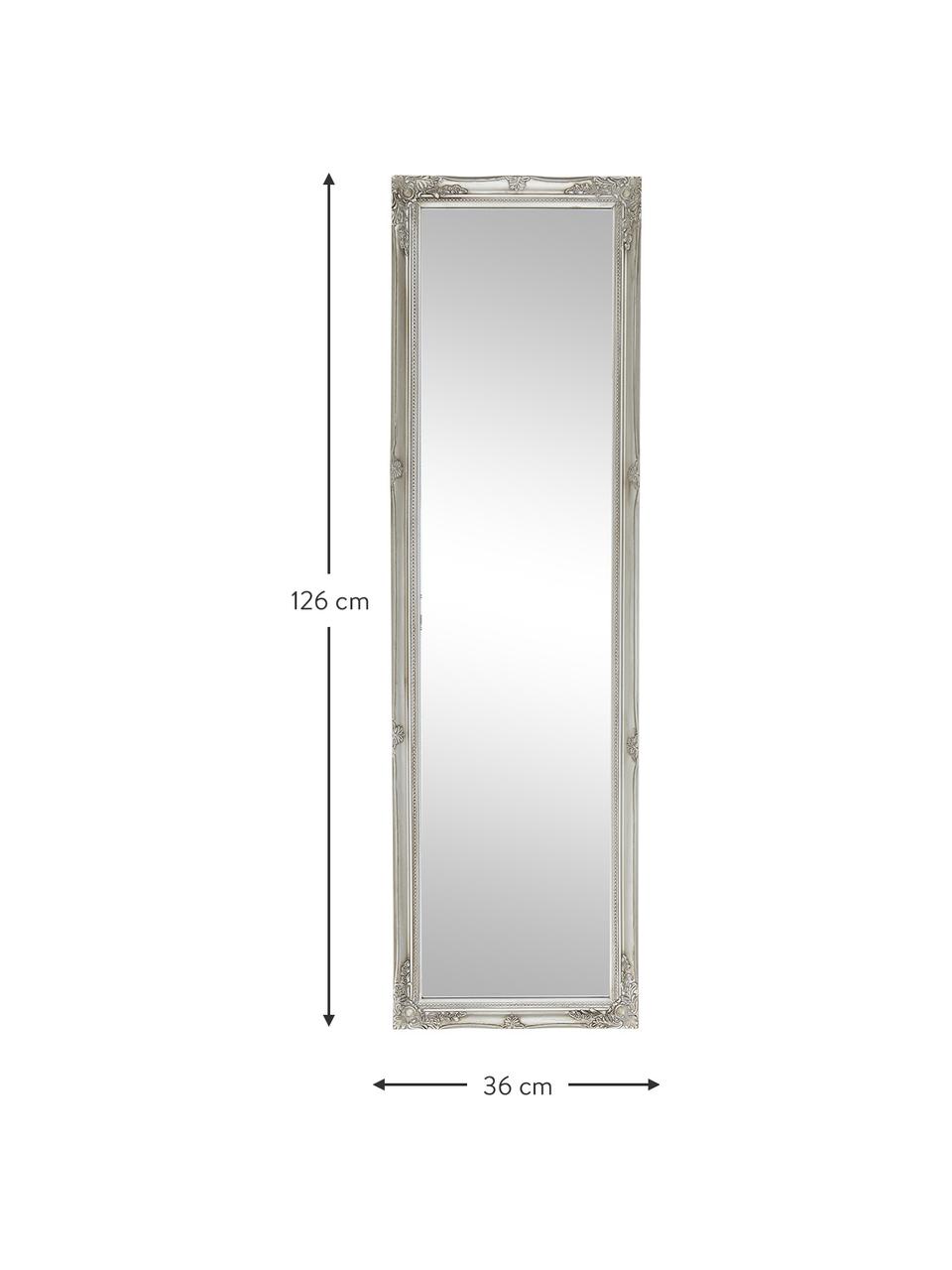 Specchio da parete con cornice in legno argentato Miro, Cornice: legno rivestito, Superficie dello specchio: lastra di vetro, Argentato, Larg. 36 x Alt. 126 cm