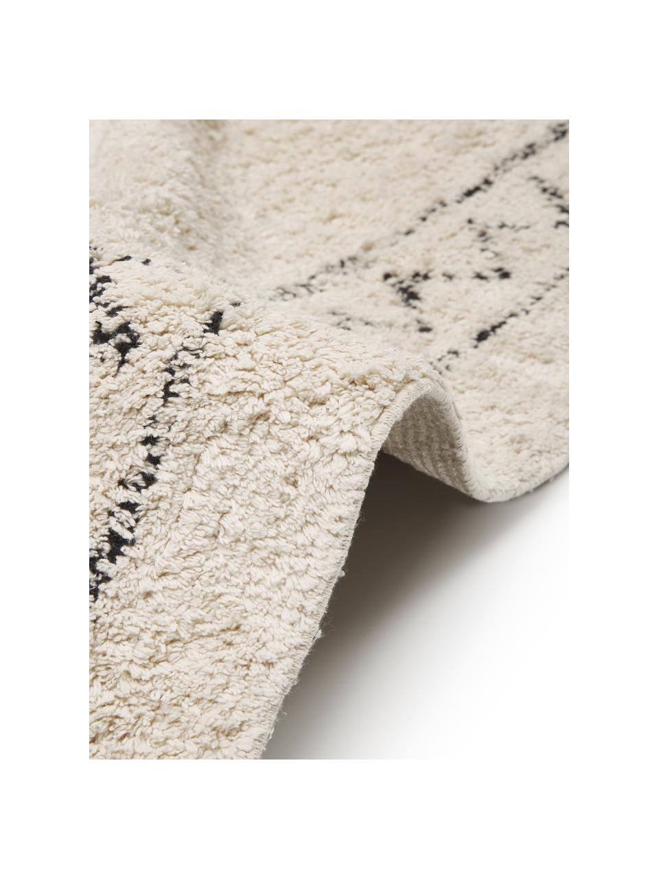 Tapis en coton à franges, tufté main Fionn, 100 % coton, Beige, noir, larg. 160 x long. 230 cm