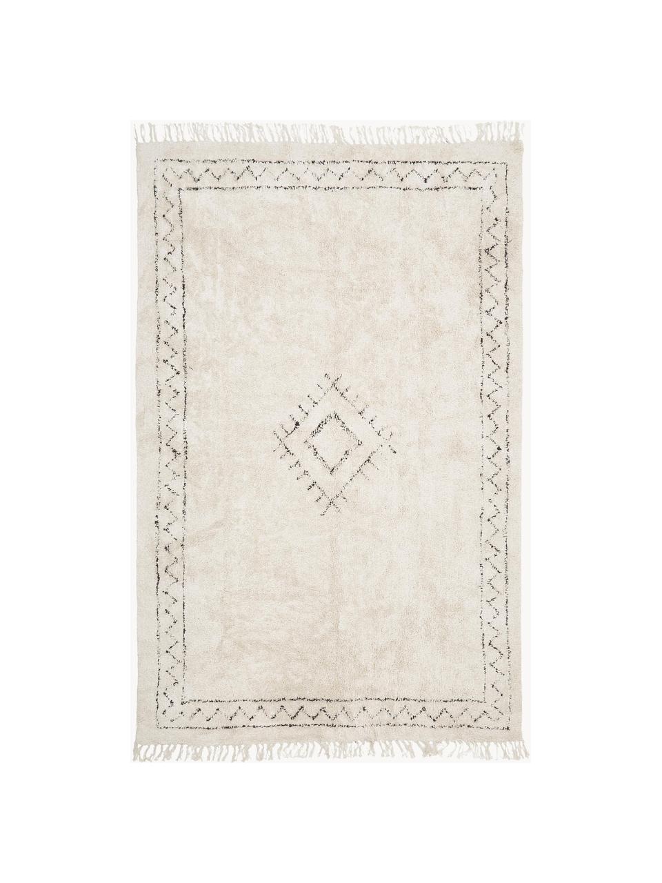 Handgetuft katoenen vloerkleed Fionn met franjes, Lichtbeige, zwart, B 80 x L 150 cm (maat XS)