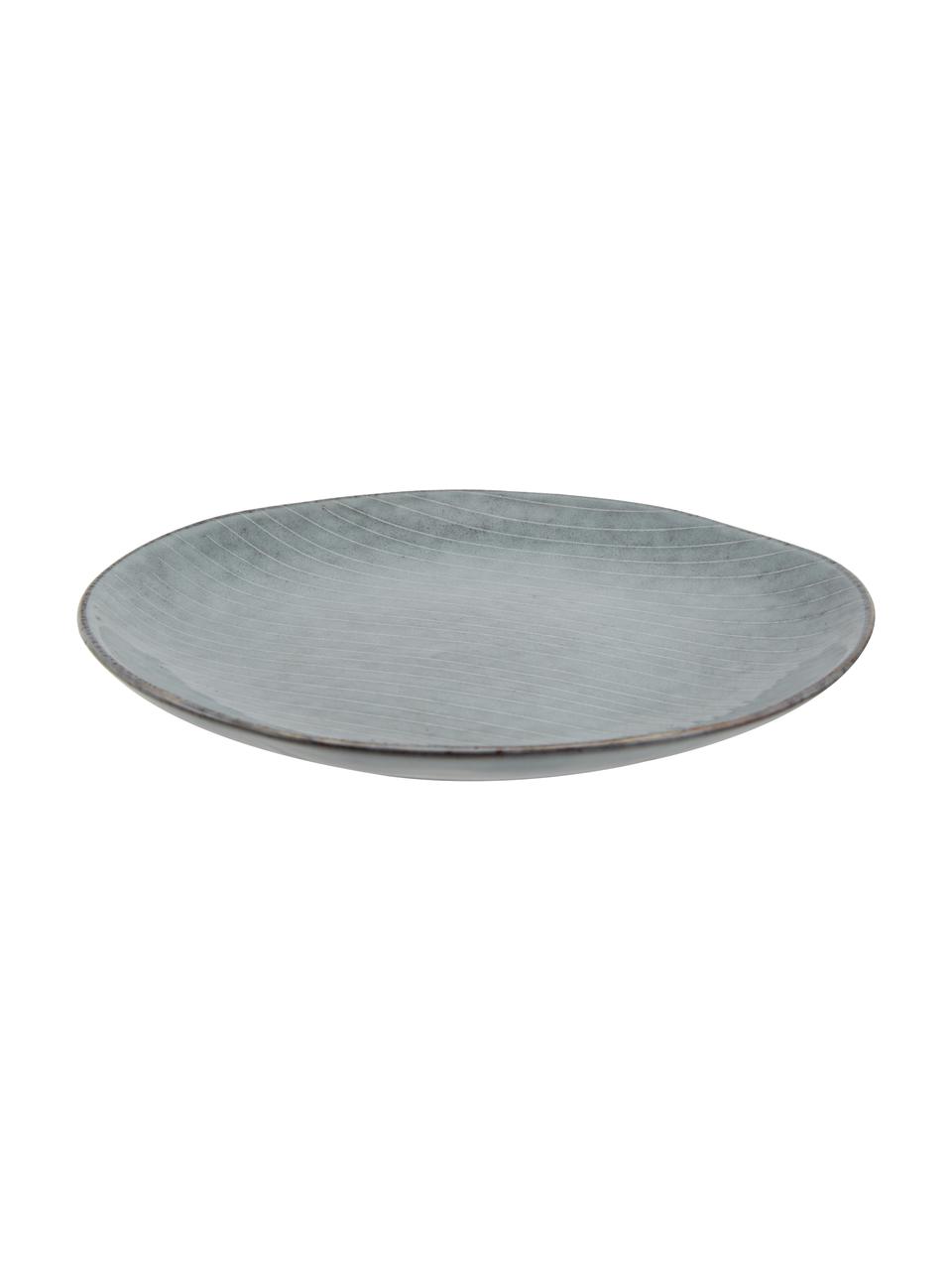 Assiettes à dessert artisanales Nordic Sea, 4 pièces, Grès cérame, Tons gris et bleus, Ø 20 x haut. 3 cm