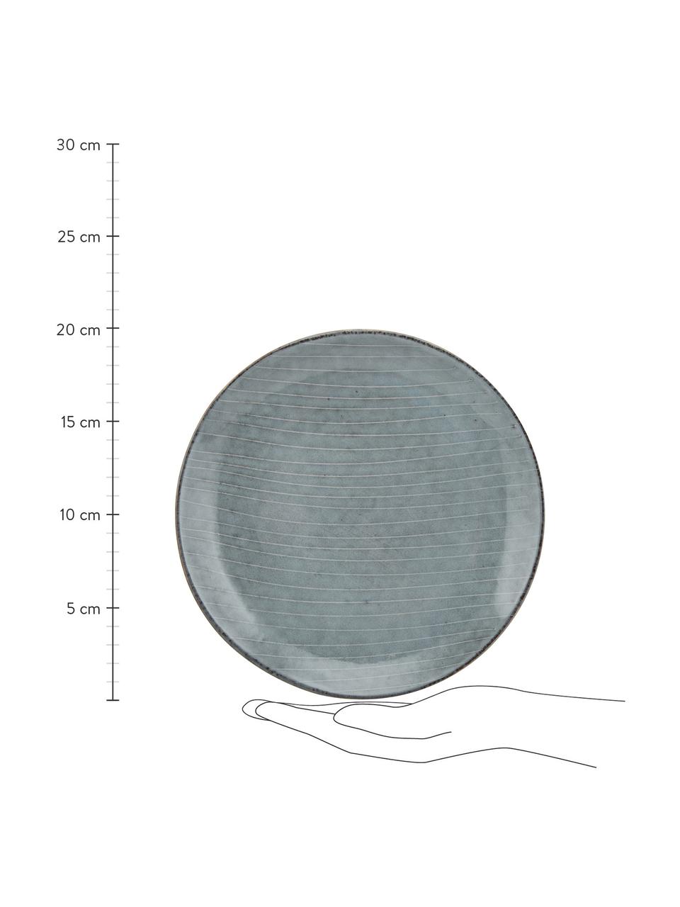 Ręcznie wykonany talerz śniadaniowy Nordic Sea, 4 szt., Kamionka, Odcienie szarego, odcienie niebieskiego, Ø 20 x W 3 cm