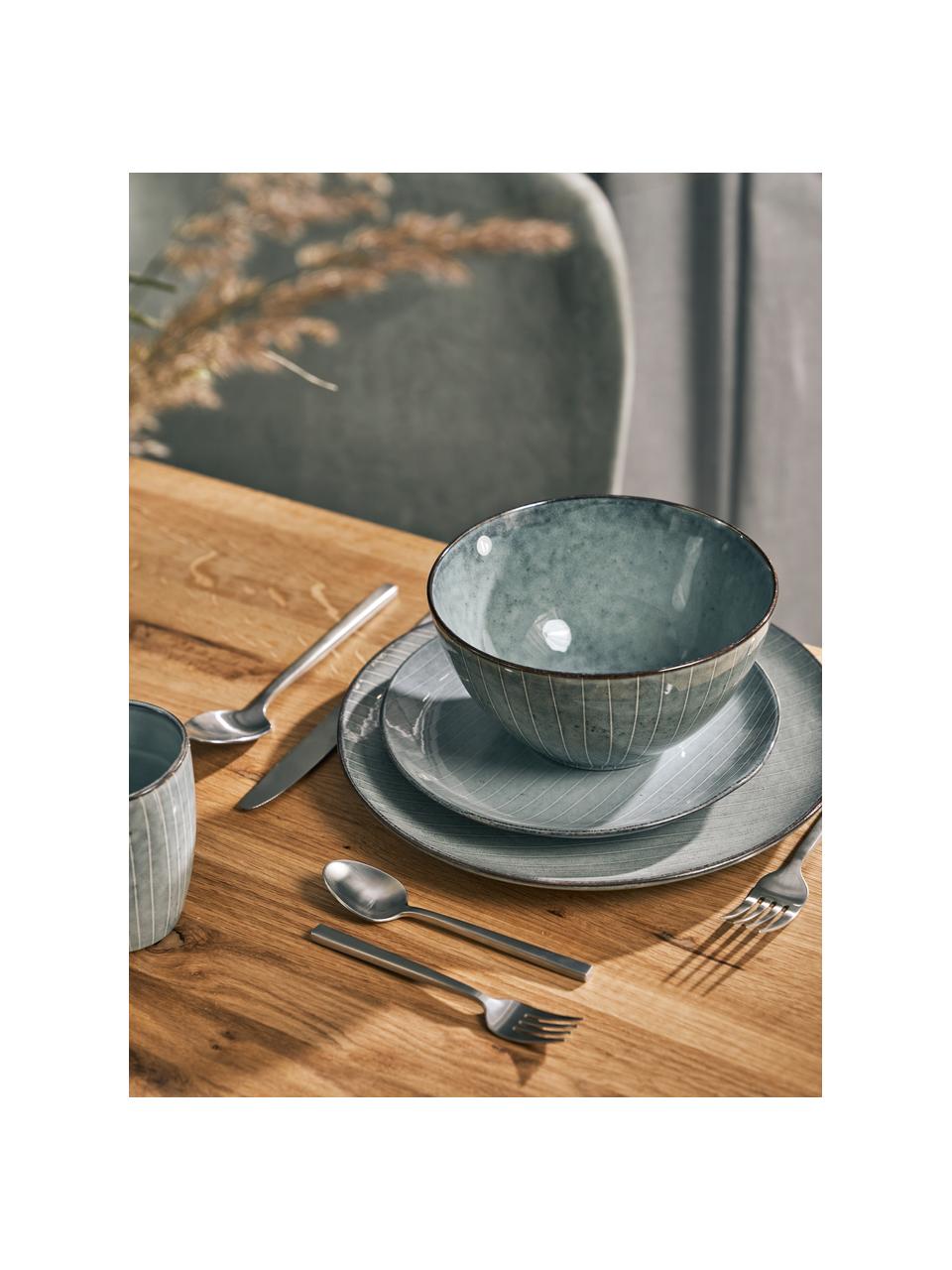 Handgemachte Frühstücksteller Nordic Sea aus Steingut, 4 Stück, Steingut, Grau- und Blautöne, Ø 20 x H 3 cm