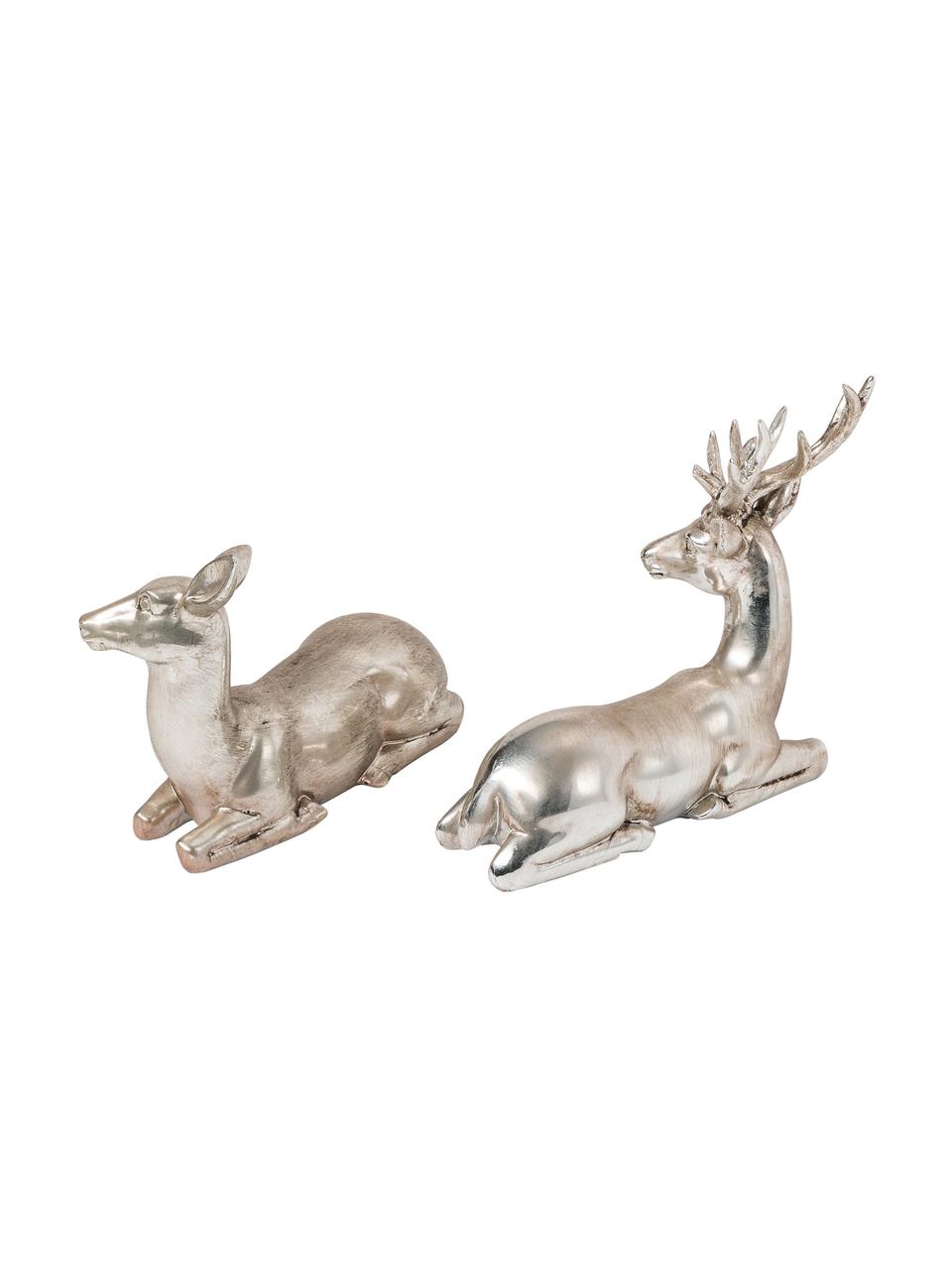 Set 2 renne decorative Reindeer, alt.15 cm, Resina, Argento, effetto vintage, Larg. 15 x Alt. 15 cm