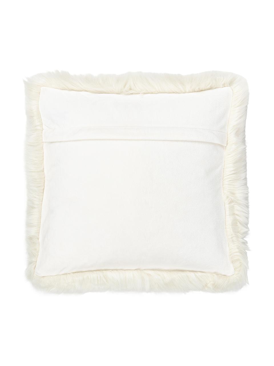 Housse de coussin 40x40 en fourrure synthétique lisse Mathilde, Blanc cassé, larg. 40 x long. 40 cm