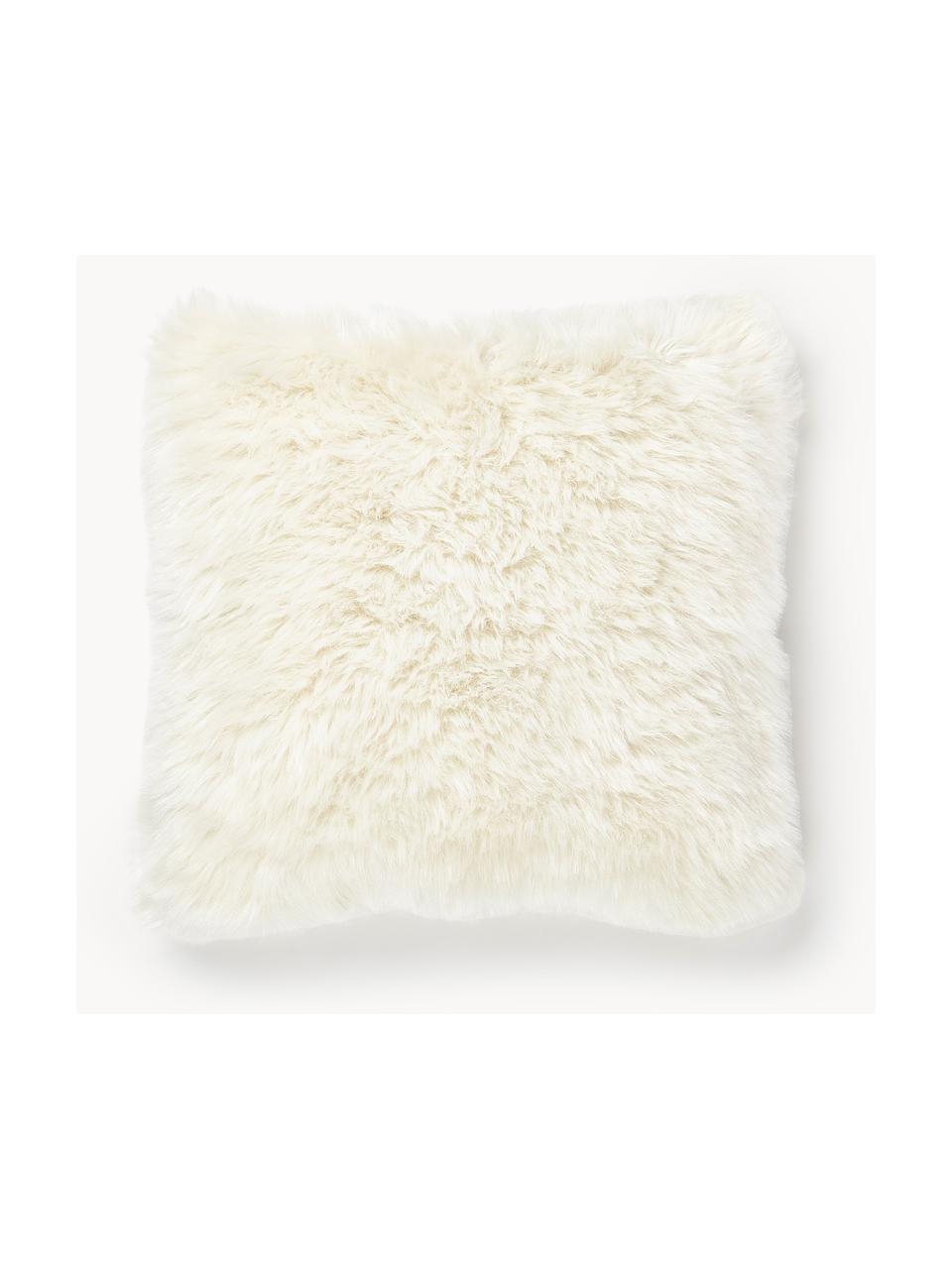 Housse de coussin 40x40 en fourrure synthétique lisse Mathilde, Blanc cassé, larg. 40 x long. 40 cm