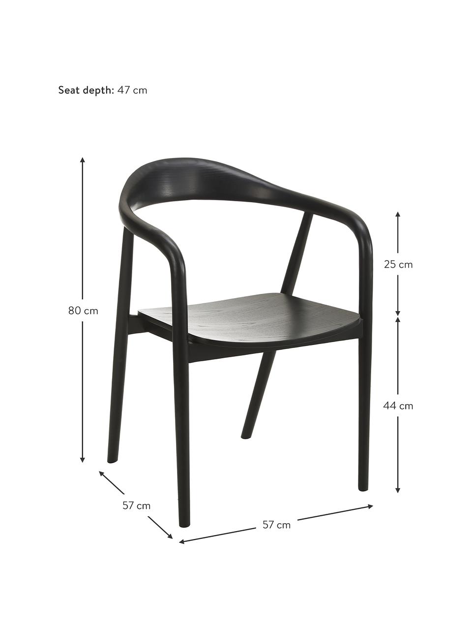 Drevená stolička s opierkami Angelina, Jaseňové drevo lakované, s FSC certifikátom, preglejka lakovaná, s FSC certifikátom, Čierna, Š 57 x V 80 cm