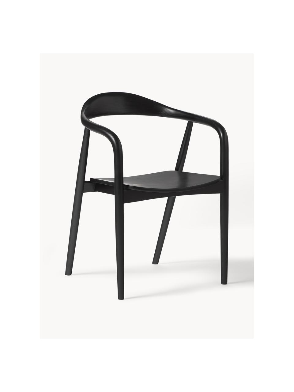 Chaise à accoudoirs bois massif Angelina, Bois de frêne laqué, contreplaqué laqué

Ce produit est fabriqué à partir de bois certifié FSC® et issu d'une exploitation durable, Noir, larg. 57 x haut. 80 cm