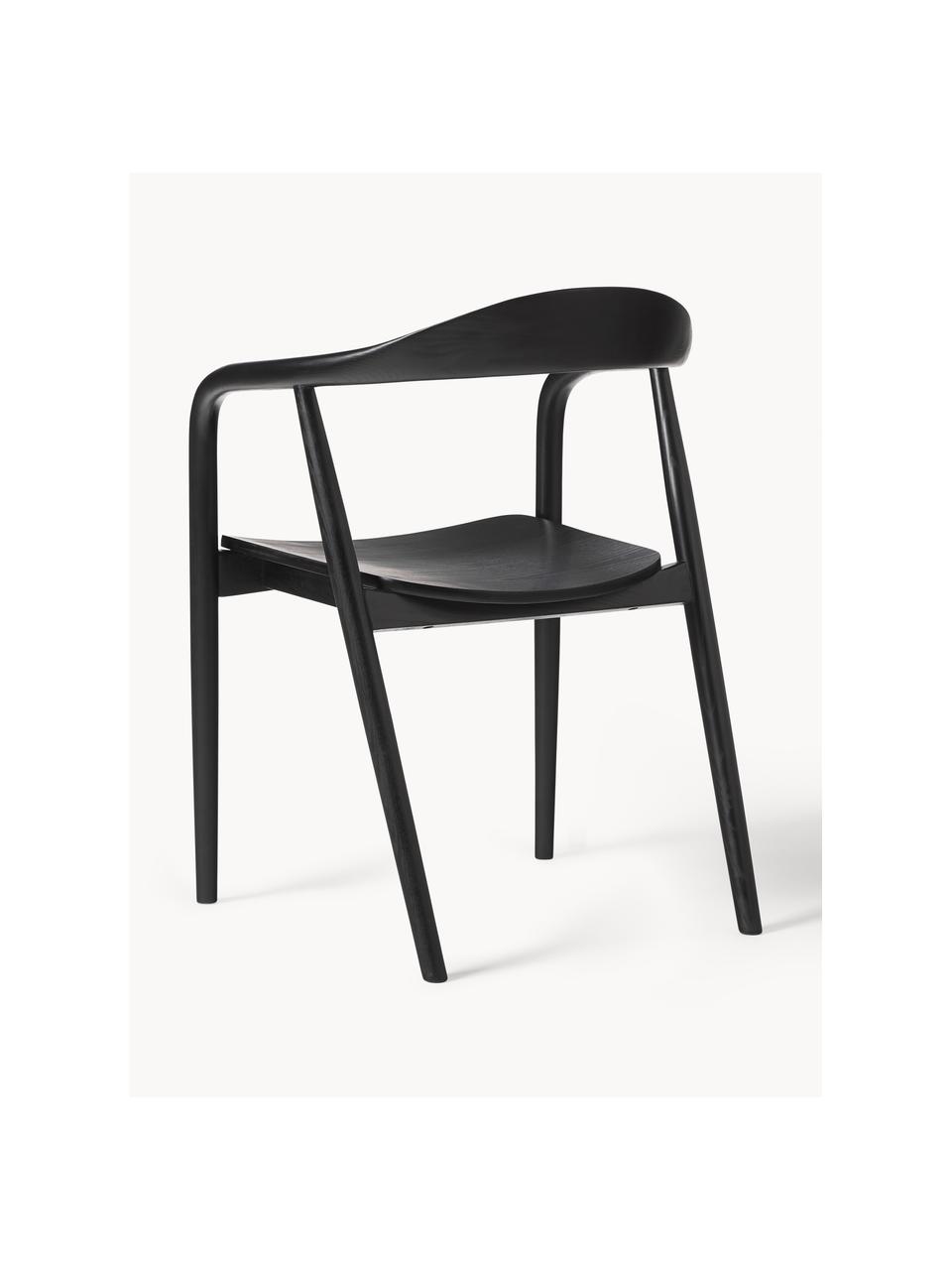 Chaise à accoudoirs bois massif Angelina, Bois de frêne laqué, contreplaqué laqué

Ce produit est fabriqué à partir de bois certifié FSC® et issu d'une exploitation durable, Noir, larg. 57 x haut. 80 cm